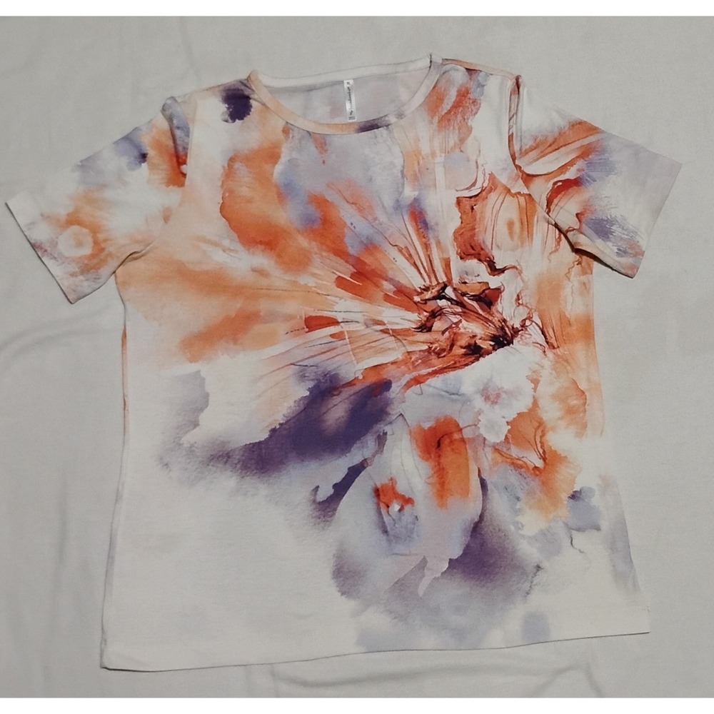 Passports Women's XL Abstract Colorful Art Tee White Orange Purple Boho